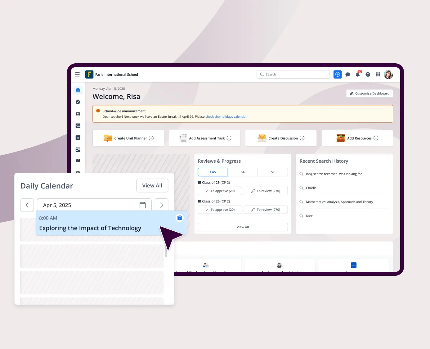 UI mockup of SchoolsBuddy product