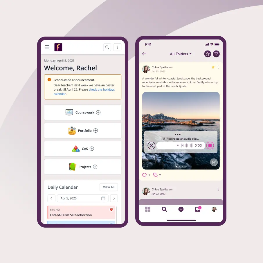 UI mockup of ManageBac+ product